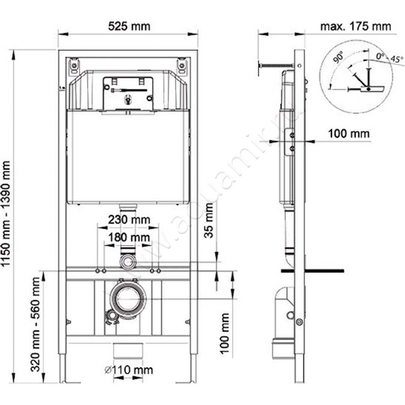 Комплект унитаза с инсталляцией Berges Wasserhaus Novum 043224 размеры