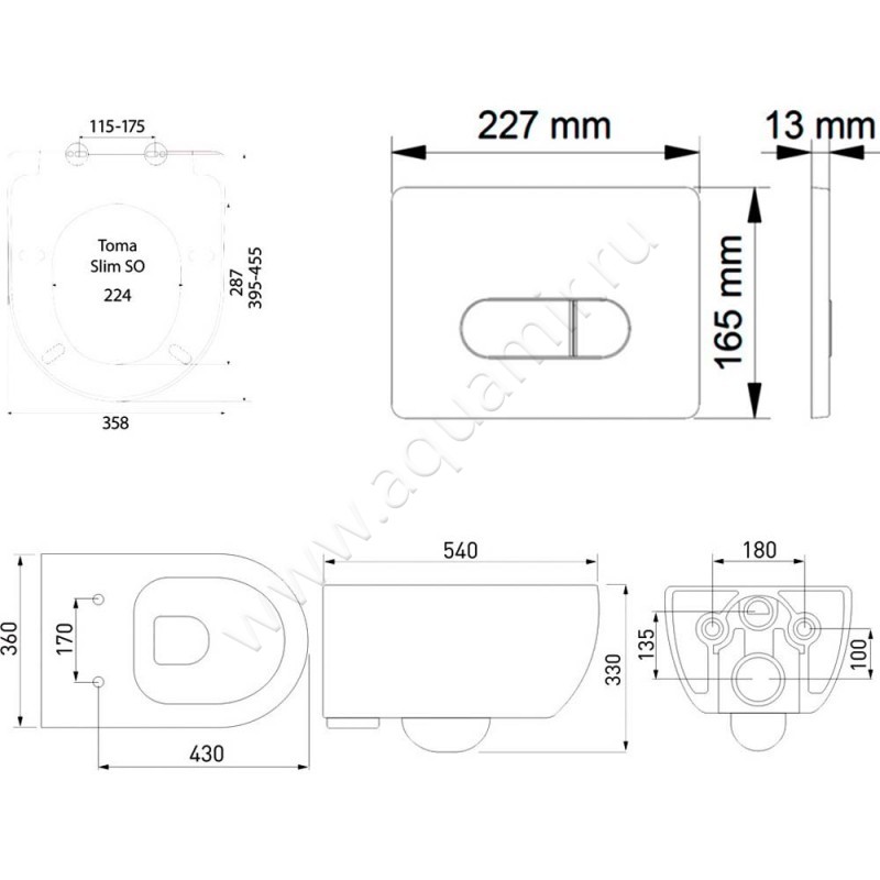 Комплект унитаза с инсталляцией Berges Wasserhaus Novum 043201 размеры