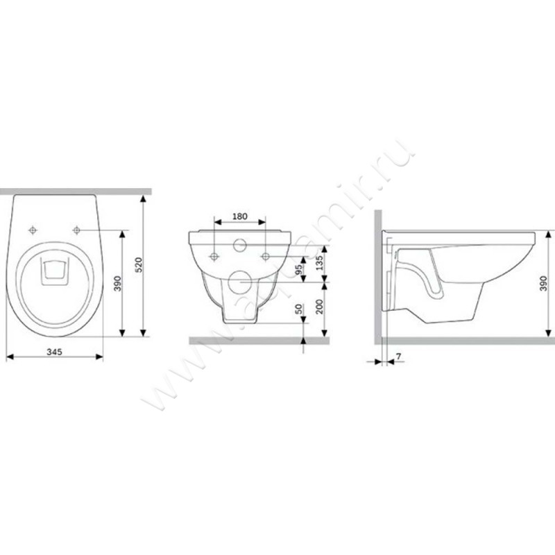 Унитаз подвесной Berges Wasserhaus Gamma 081105 размеры