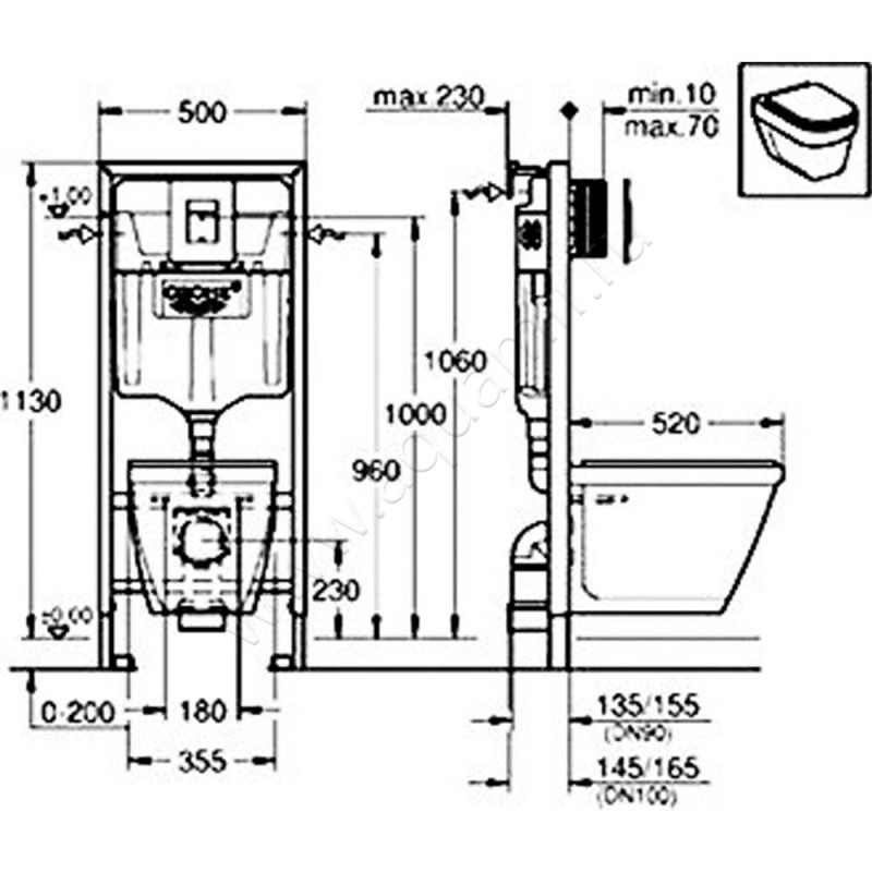 Комплект унитаза с инсталляцией Grohe SOLIDO 39186000 размеры