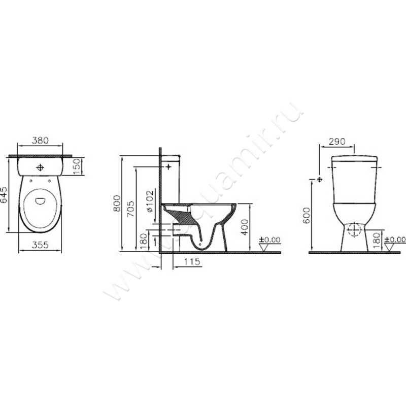 Унитаз напольный Vitra S10 9822B0037204 размеры