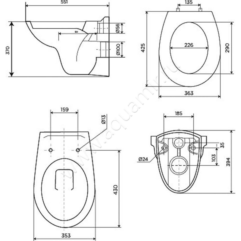 Унитаз подвесной Pestan FLUENTA 40006460 размеры