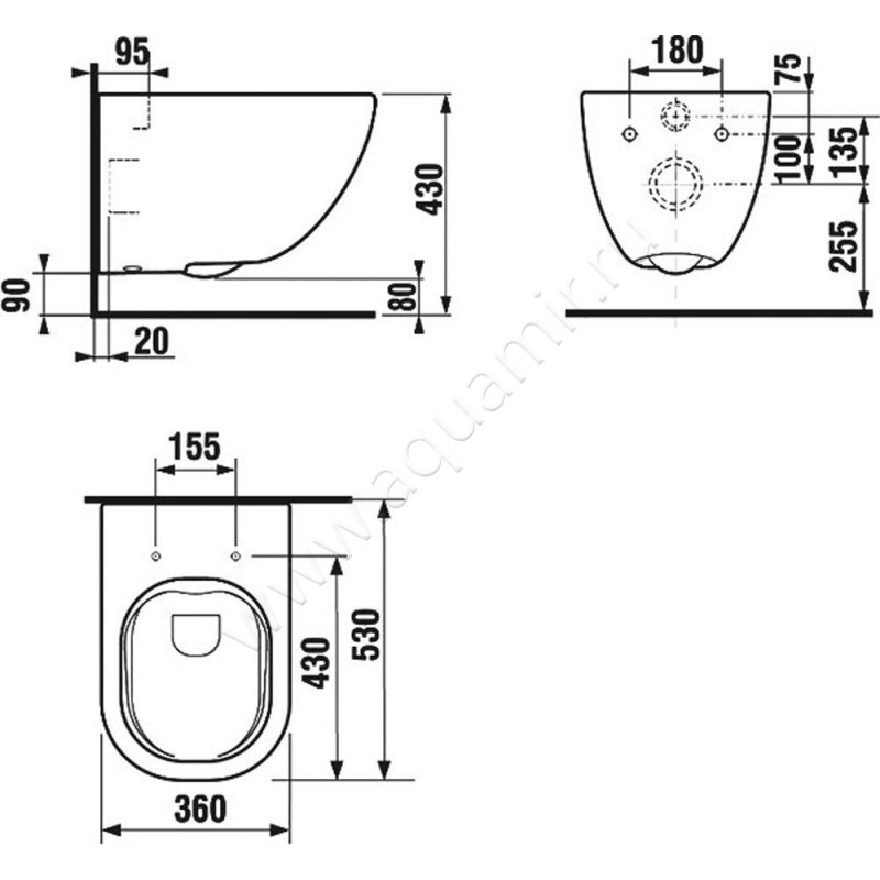 Унитаз подвесной Laufen BASAL 866E100000001 размеры