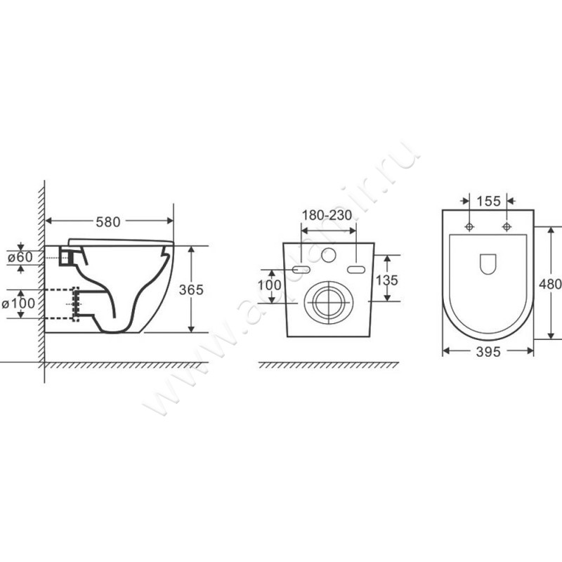 Унитаз подвесной Grossman GR4451S размеры