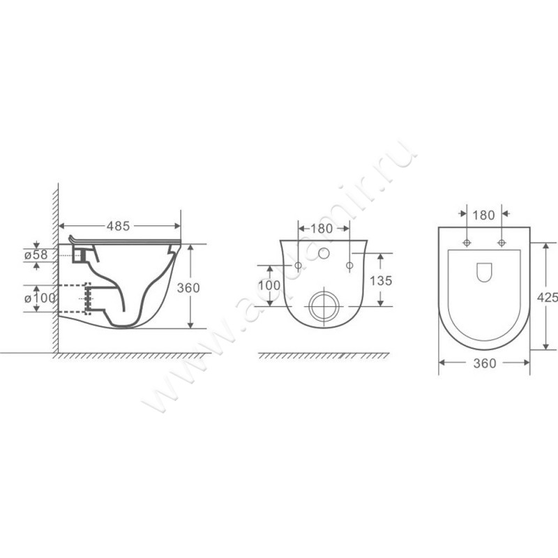 Унитаз подвесной Grossman GR4412BMS размеры