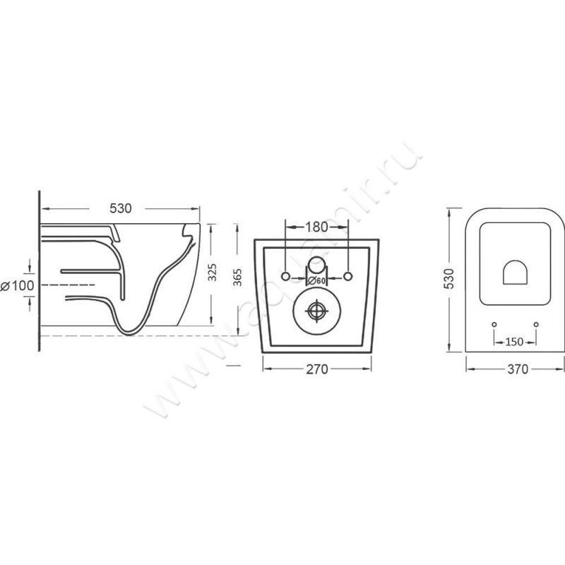 Унитаз подвесной Grossman GR4447S размеры
