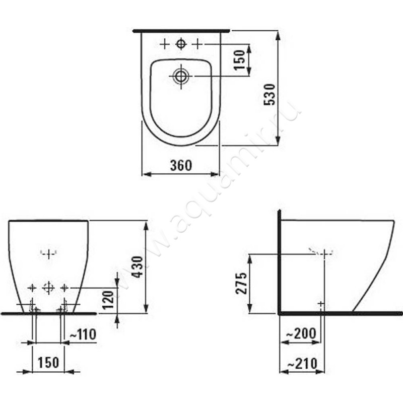 Биде напольное Laufen Pro 8329520003021 размеры