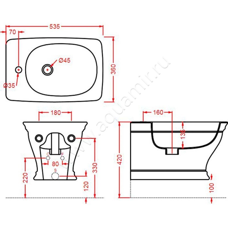Биде подвесное ArtCeram Civitas CIB0010100 размеры