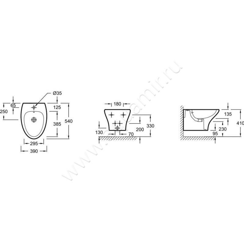 Биде подвесное Jacob Delafon Nouvelle Vague EMD000200 размеры