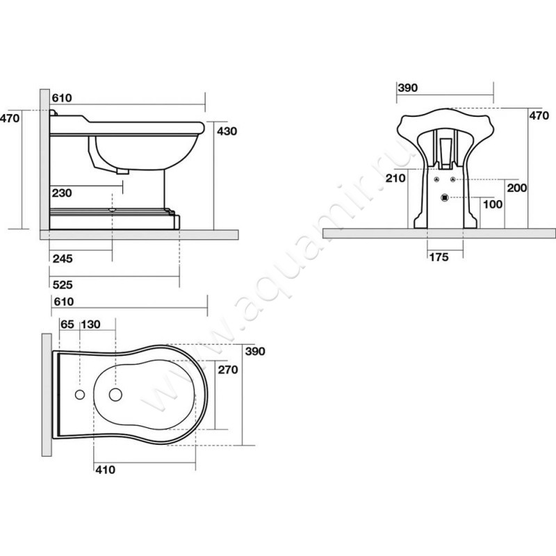 Биде напольное Kerasan Retro 102201 размеры
