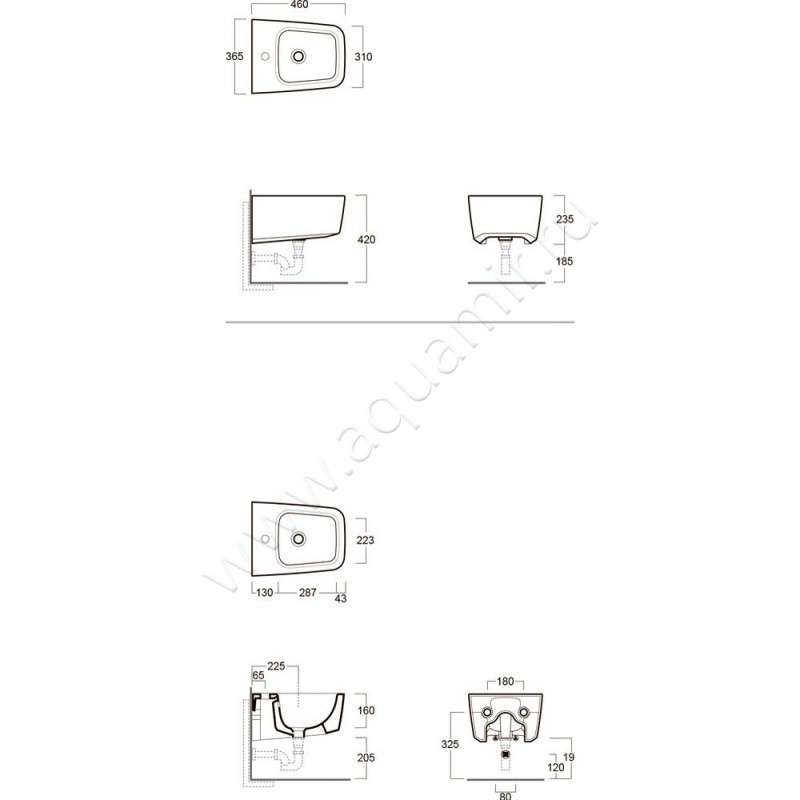 Биде подвесное Simas Degrade DE29 размеры