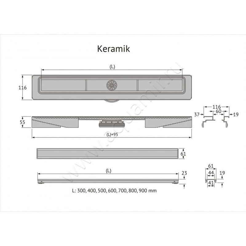 Душевой лоток с решеткой Berges Wasserhaus B1 Keramik 09 50 17 размеры