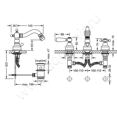 Смеситель для биде Joerger Delphi 109.30.105.000 размеры