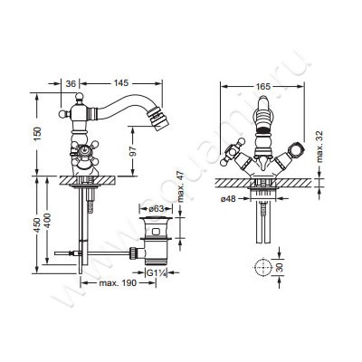 Смеситель для биде Joerger Delphi 109.10.105.000 размеры