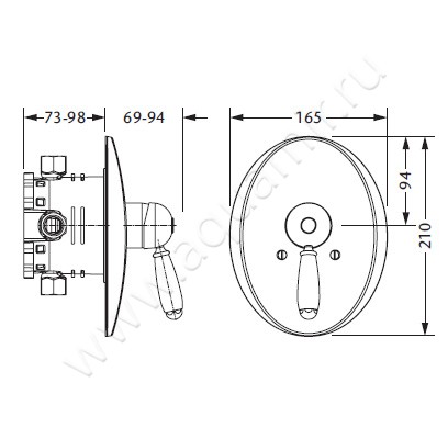 Встраиваемый смеситель для душа Joerger Delphi 109.20.225.000 размеры