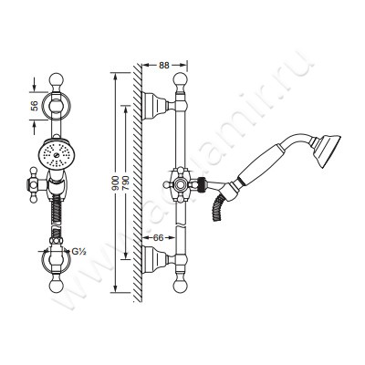 Душевой гарнитур Joerger Delphi 109.13.300.000 размеры