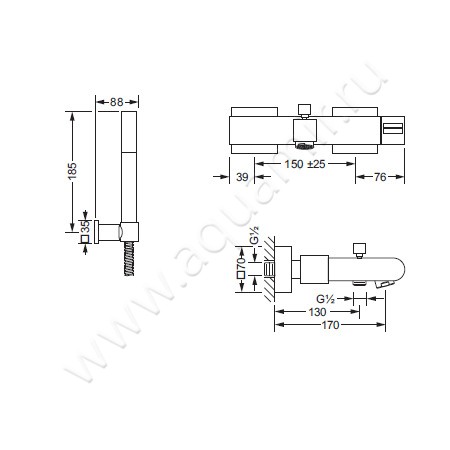 Смеситель для ванны Joerger Empire II 628.20.500.000 размеры