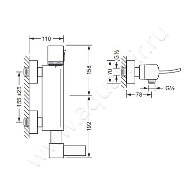 Смеситель для душа Joerger Empire II 628.20.250.000 размеры