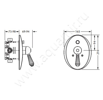 Встраиваемый смеситель для ванны Joerger Delphi Deco 129.20.115.000-11 размеры