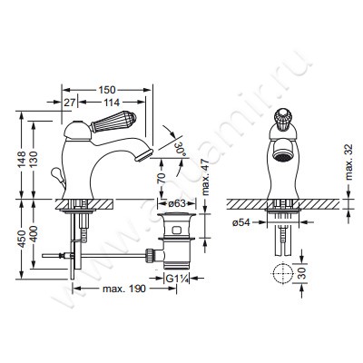 Смеситель для раковины Joerger Delphi Deco 129.10.333.000-11 размеры