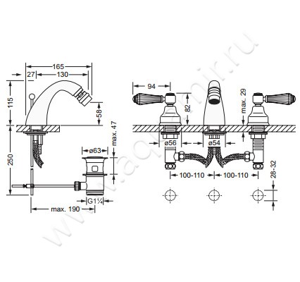 Смеситель для биде Joerger Delphi Deco 129.30.100.000-11 размеры