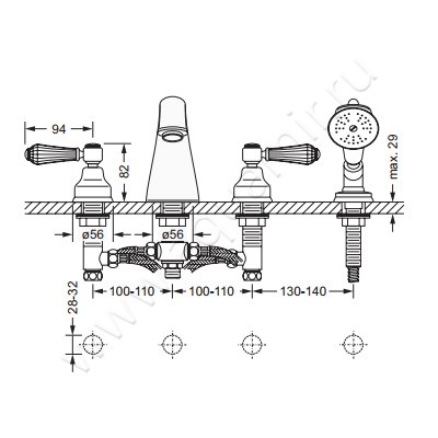 Смеситель для ванны Joerger Delphi Deco 129.40.100.000-11 размеры