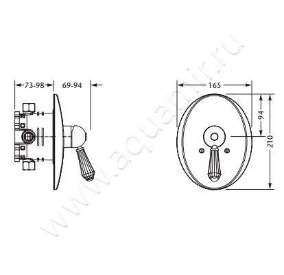 Встраиваемый смеситель для душа Joerger Delphi Deco 129.20.225.000-11 размеры