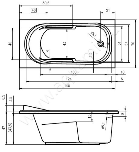 Акриловая ванна Riho Columbia B004001005 размеры