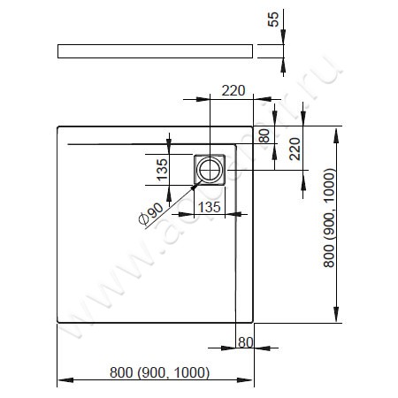 Акриловый поддон для душа Radaway Argos C 4AC88-01 размеры