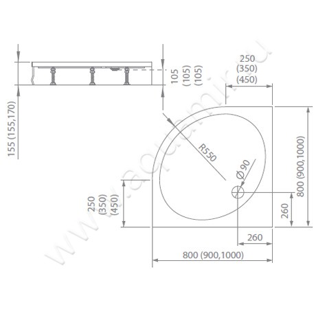 Акриловый поддон для душа Radaway Patmos A 4S88155-03 размеры
