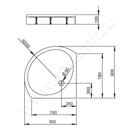 Акриловый поддон для душа Radaway Patmos B 4T99155-03 размеры