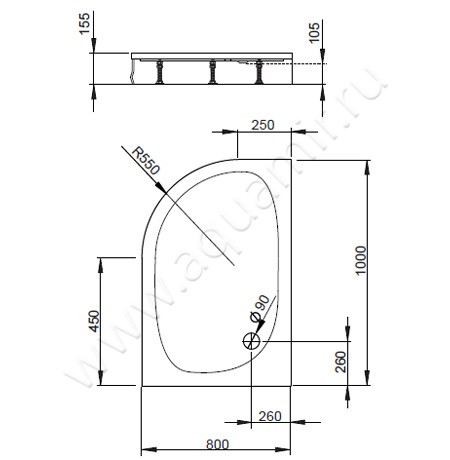 Акриловый поддон для душа Radaway Patmos E 4P81155-03L размеры