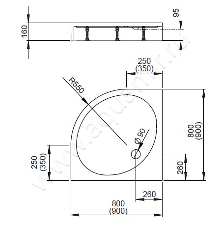 Акриловый поддон для душа Radaway Patmos A Compact 4S88155-05 размеры