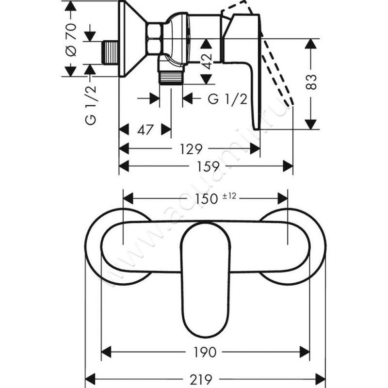 Смеситель для душа Hansgrohe Vernis Blend 71640670 размеры