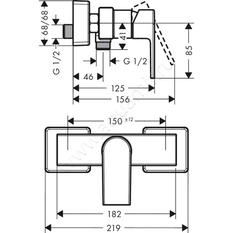 Смеситель для душа Hansgrohe Vernis Shape 71650000 размеры