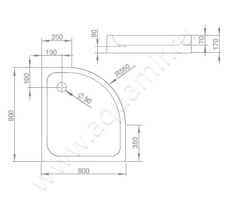 Акриловый поддон для душа Radaway Siros E Compact SBE8917-1L размеры