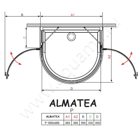 Душевая кабина пристенная Radaway Almatea P 30722-01-01N размеры