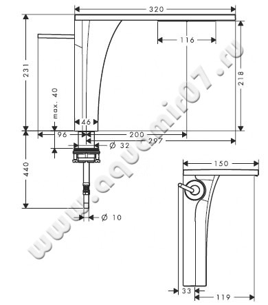Смеситель для раковины Hansgrohe Axor Massaud 18020000 размеры