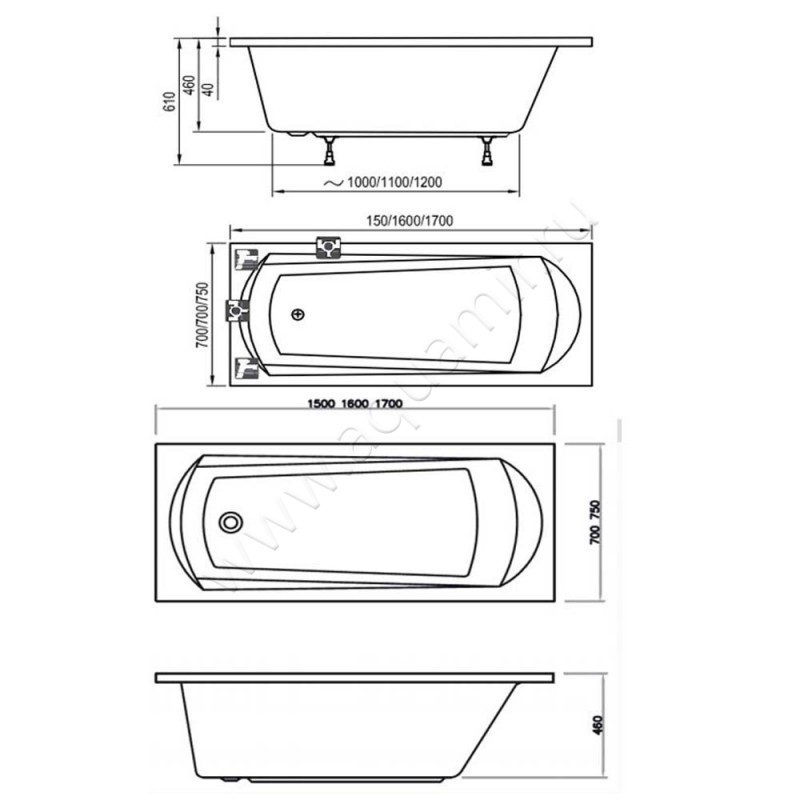 Акриловая ванна Ravak Domino C631000000 размеры