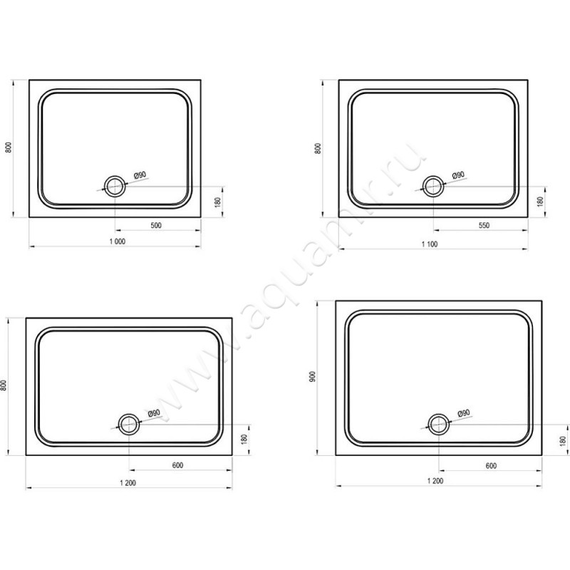Душевой поддон из литого мрамора Ravak Galaxy Pro Chrome XA04G401010 размеры