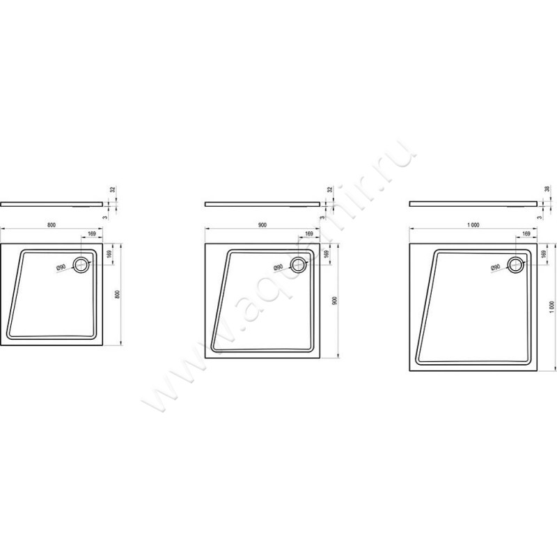 Душевой поддон из литого мрамора Ravak Galaxy Pro 10 XA05AA01010 размеры