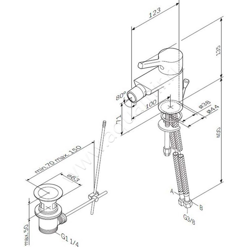 Смеситель для биде AM.PM X-Joy F85B83100 размеры