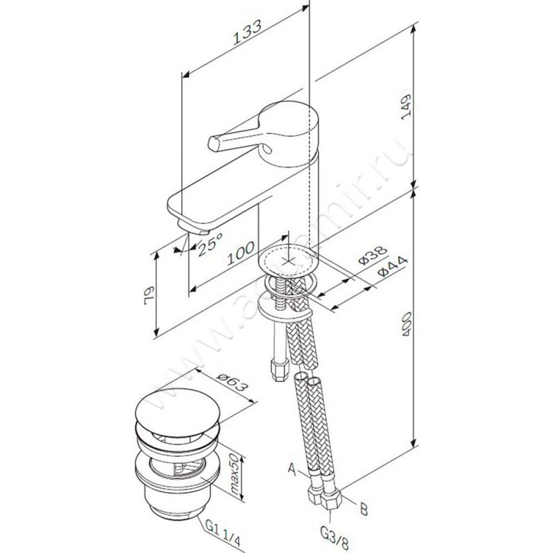 Смеситель для раковины AM.PM X-Joy F85B82100 размеры