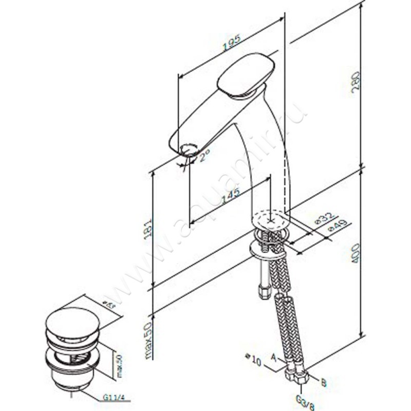 Смеситель для раковины AM.PM Spirit V2.0 F70A92200 размеры