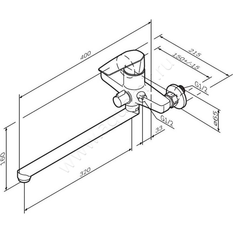 Смеситель для ванны AM.PM Gem F90A90000 размеры