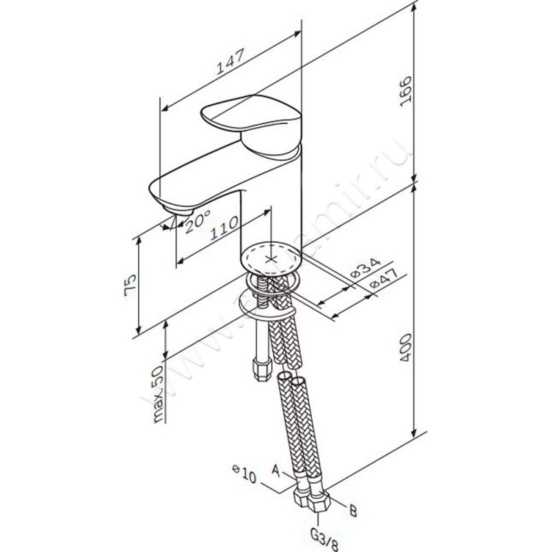 Смеситель для раковины AM.PM Like F8093016 размеры