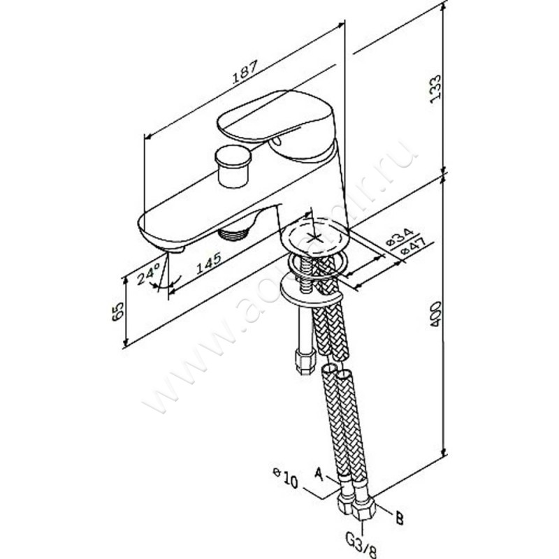 Смеситель для ванны AM.PM Like F8010232 размеры