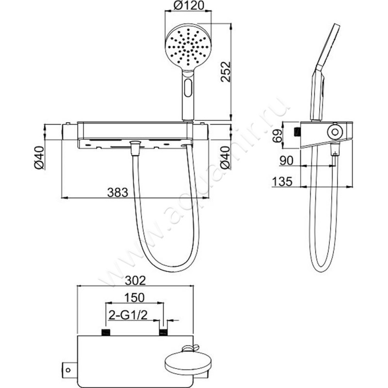 Смеситель для душа Allen Brau Fantasy 5.11002-31 размеры