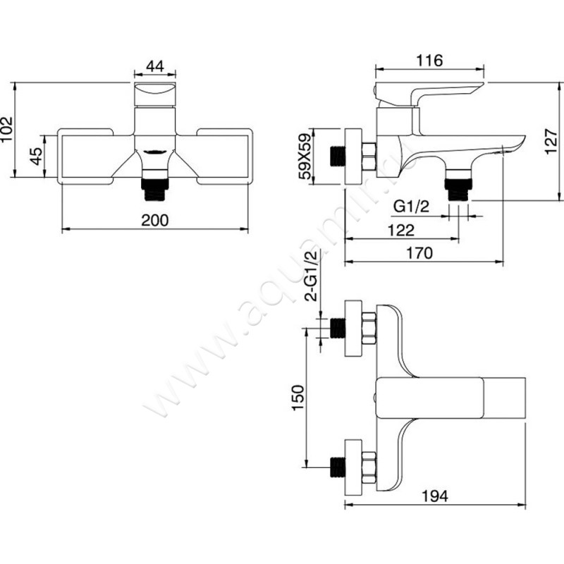 Смеситель для ванны Allen Brau Infinity 5.21006-00 размеры