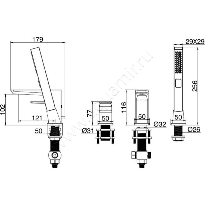 Смеситель на борт ванны Allen Brau Infinity 5.21008-00 размеры